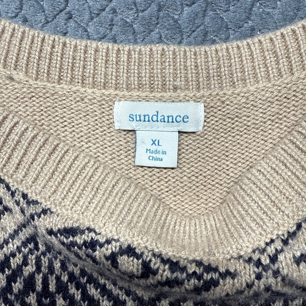 Sundance Beige & Black Patterned Crewneck Sweater with Pink Accent - Picture 3 of 7